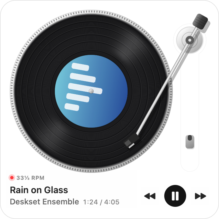 The turntable playing the sample track Rain on Glass
